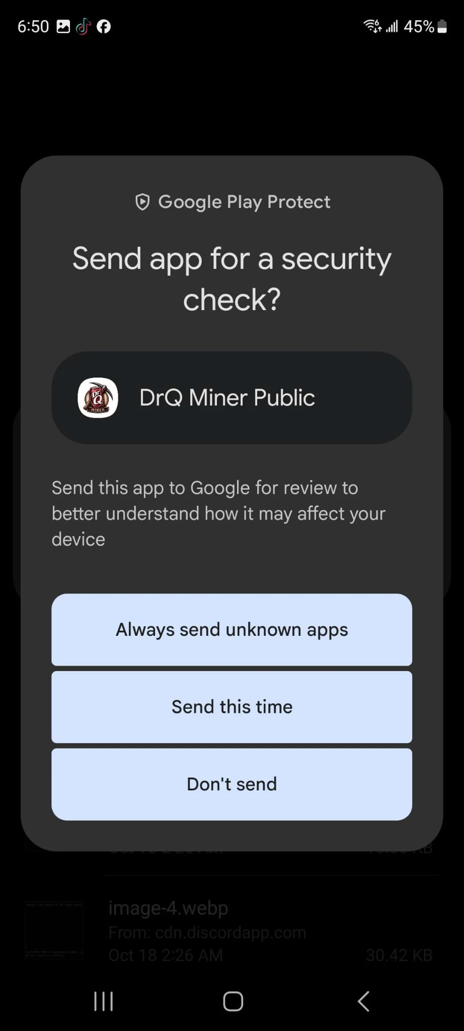 Play Protect asking to send the app for a security check